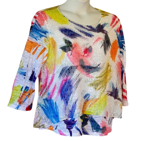 Jess & Jane Vernet Burnout with Boucle Mesh Overlay Contrast Tunic Women's XL - Picture 2 of 7